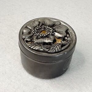 VTG Metzke Pewter Floral Trinket Box Jewelry Pill Box‎ Small Round Container